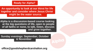 Alpha Course Good shepherd Sunday 25th September